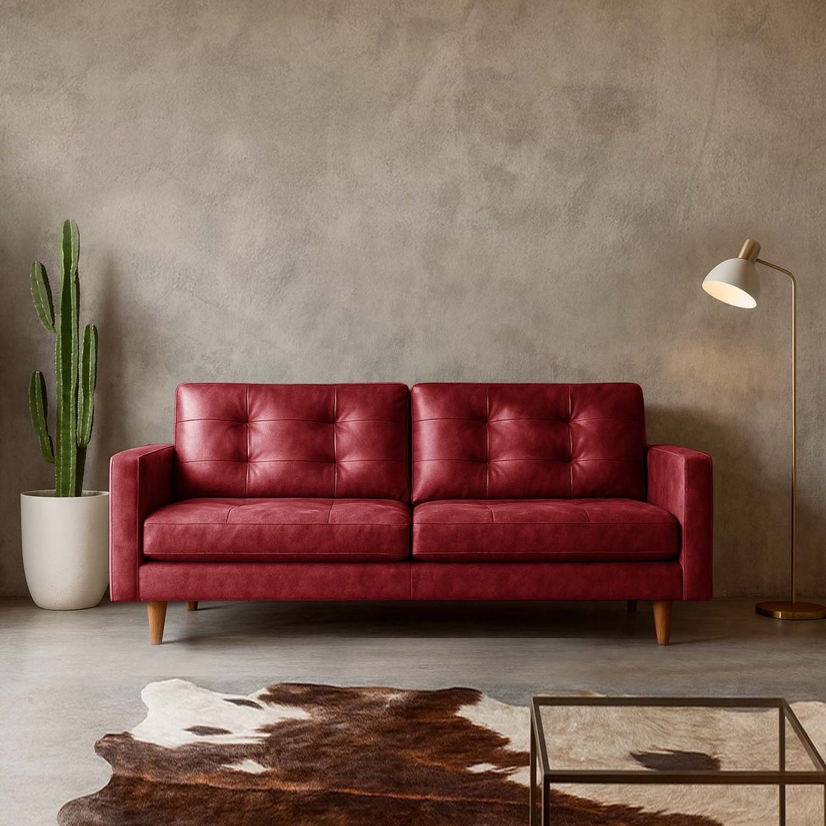 LATAM HOME - Sofá Napoles 3 Cuerpos Cuero Kentucky Rojo