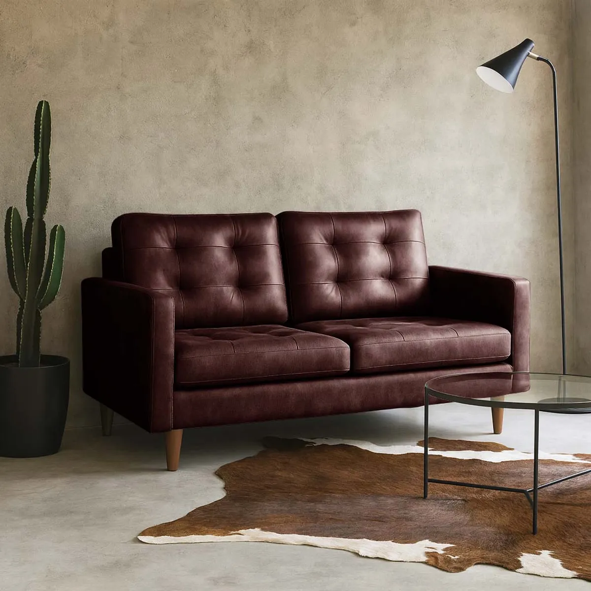 LATAM HOME - Sofá Napoles 2 Cuerpos Cuero Kentucky Cafe Moro