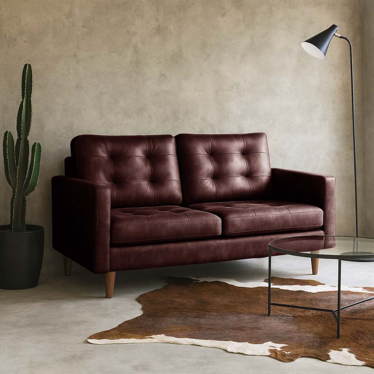 LATAM HOME - Sofá Napoles 2 Cuerpos Cuero Kentucky Cafe Moro