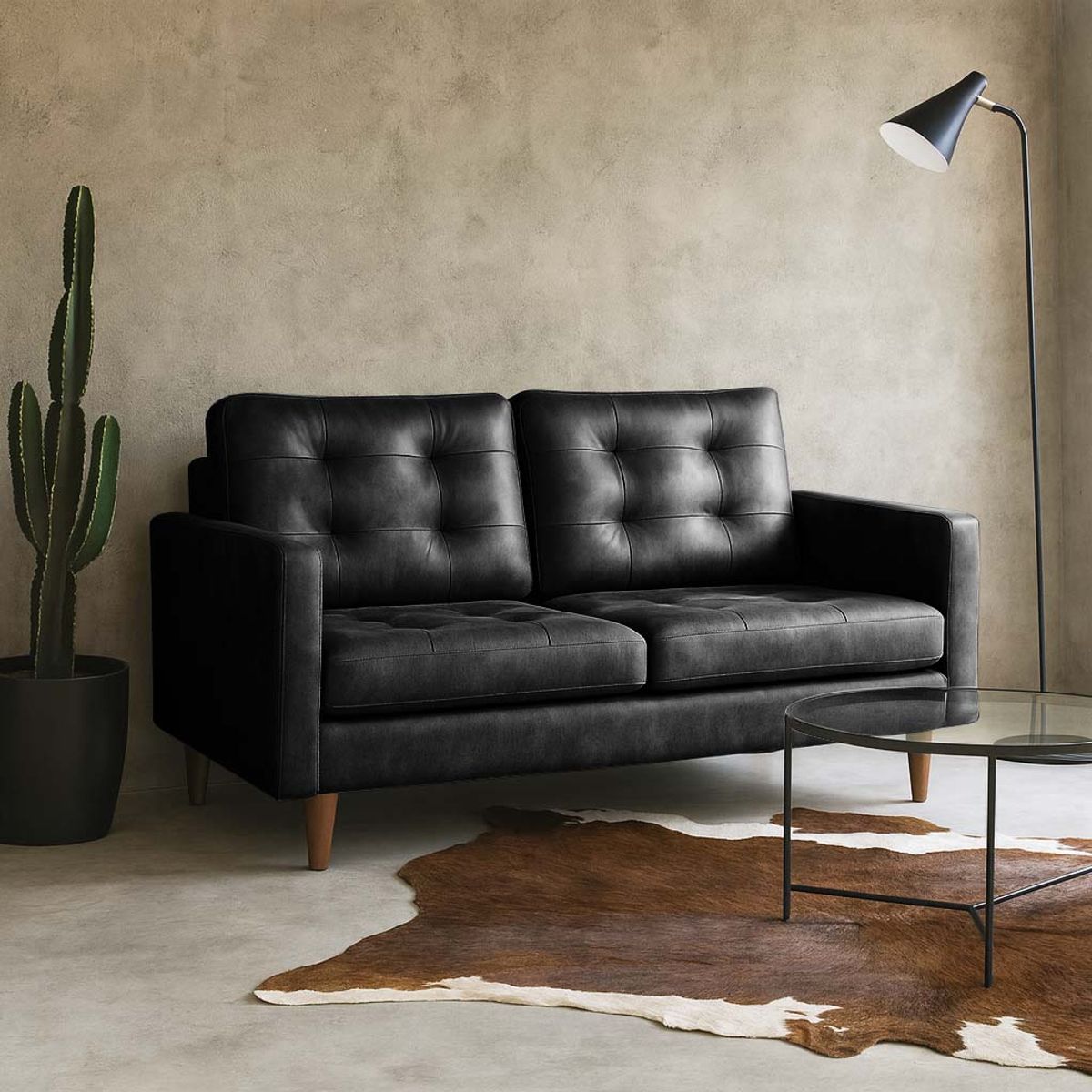 LATAM HOME - Sofá Latam Home Napoles 2C Negro Cuero Kentucky