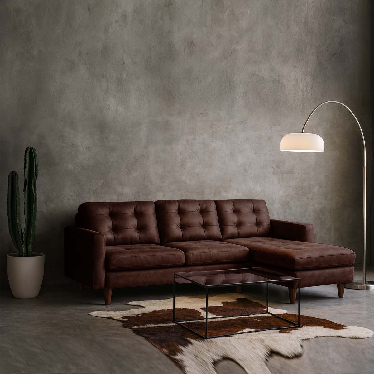 LATAM HOME - Sofá Seccional Derecho Napoles Cuero Kentucky Cafe Moro