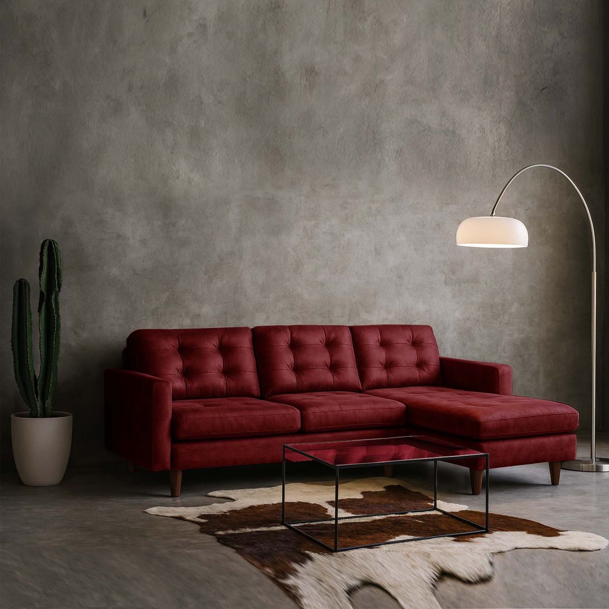 LATAM HOME - Sofá Seccional Derecho Napoles Cuero Kentucky Rojo