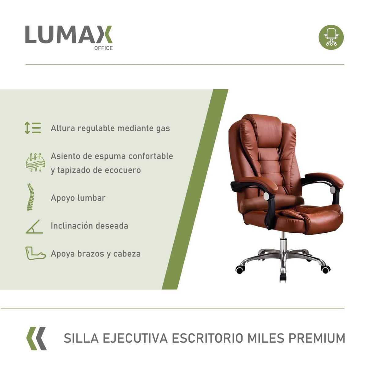 LUMAX - Silla Ejecutiva Escritorio Miles Premium Color Cafe