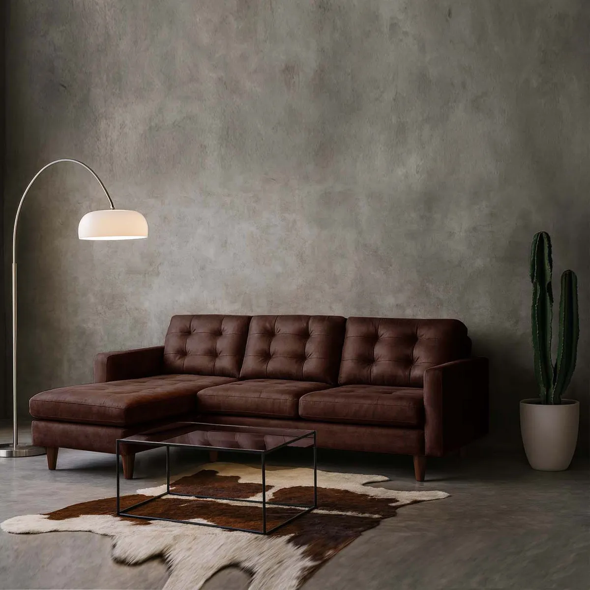 LATAM HOME - Sofá Seccional Izquierdo Napoles Cuero Kentucky Cafe Moro