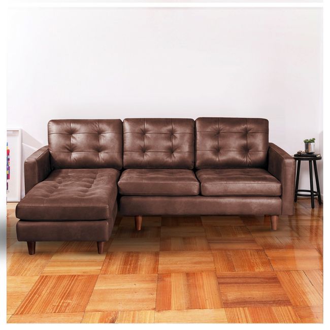 LATAM HOME - Sofá Seccional Izquierdo Napoles Cuero Kentucky Cafe Moro