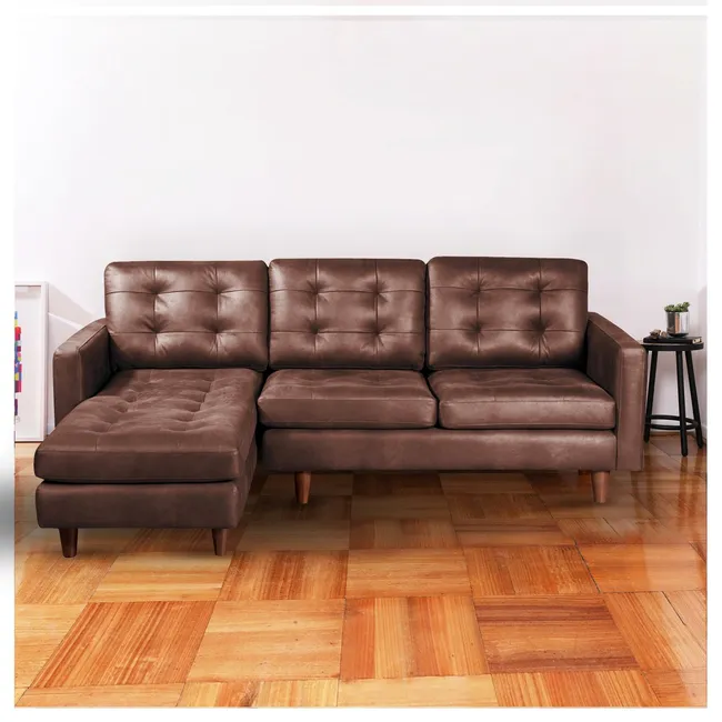 LATAM HOME - Sofá Seccional Izquierdo Napoles Cuero Kentucky Cafe Moro