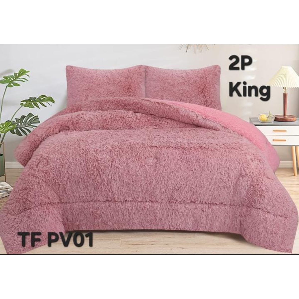GENERICO - Cubrecama de Invierno Peludo con Chiporro King Palo Rosa Kanda