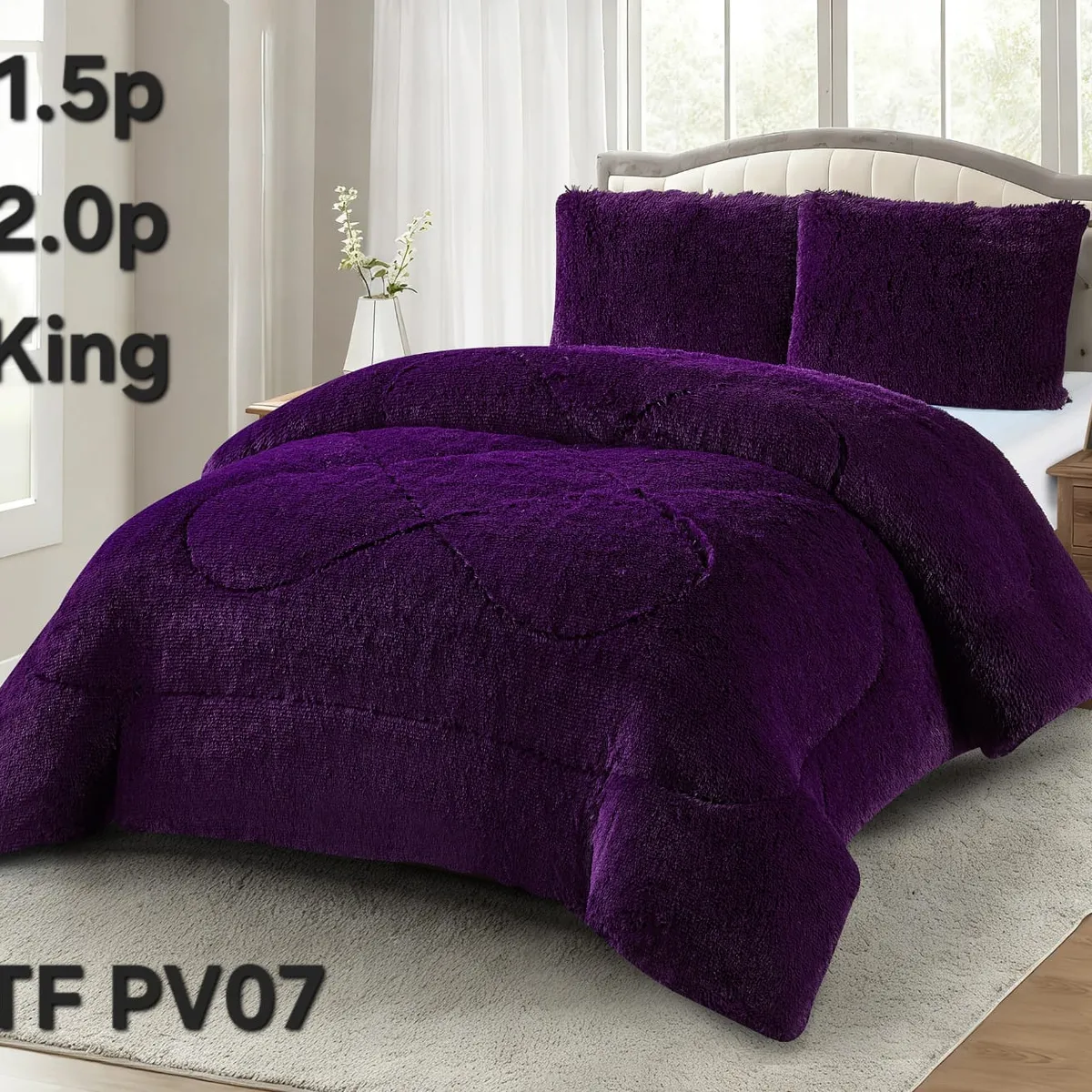 GENERICO - Cubrecama de Invierno Peludo con Chiporro King Morado Kanda