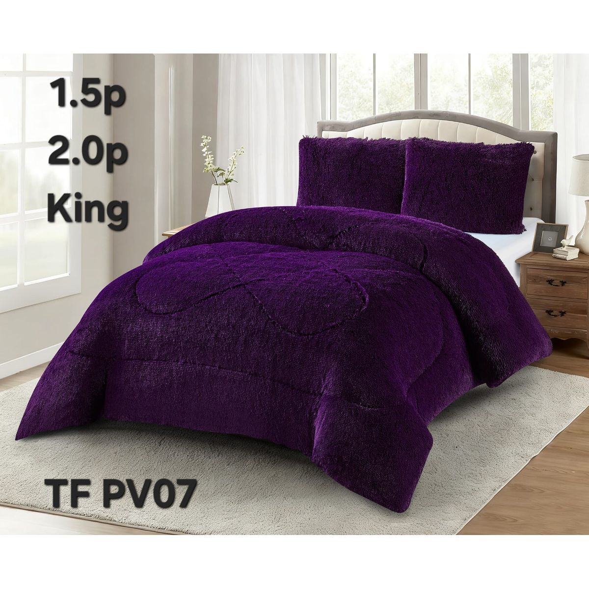 GENERICO - Cubrecama de Invierno Peludo con Chiporro King Morado Kanda