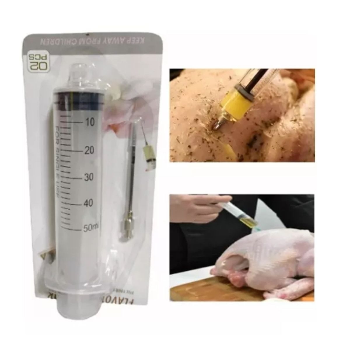 GENERICO - Jeringa Para Pollos Carnes Cocina Repostería Asados 20 Ml