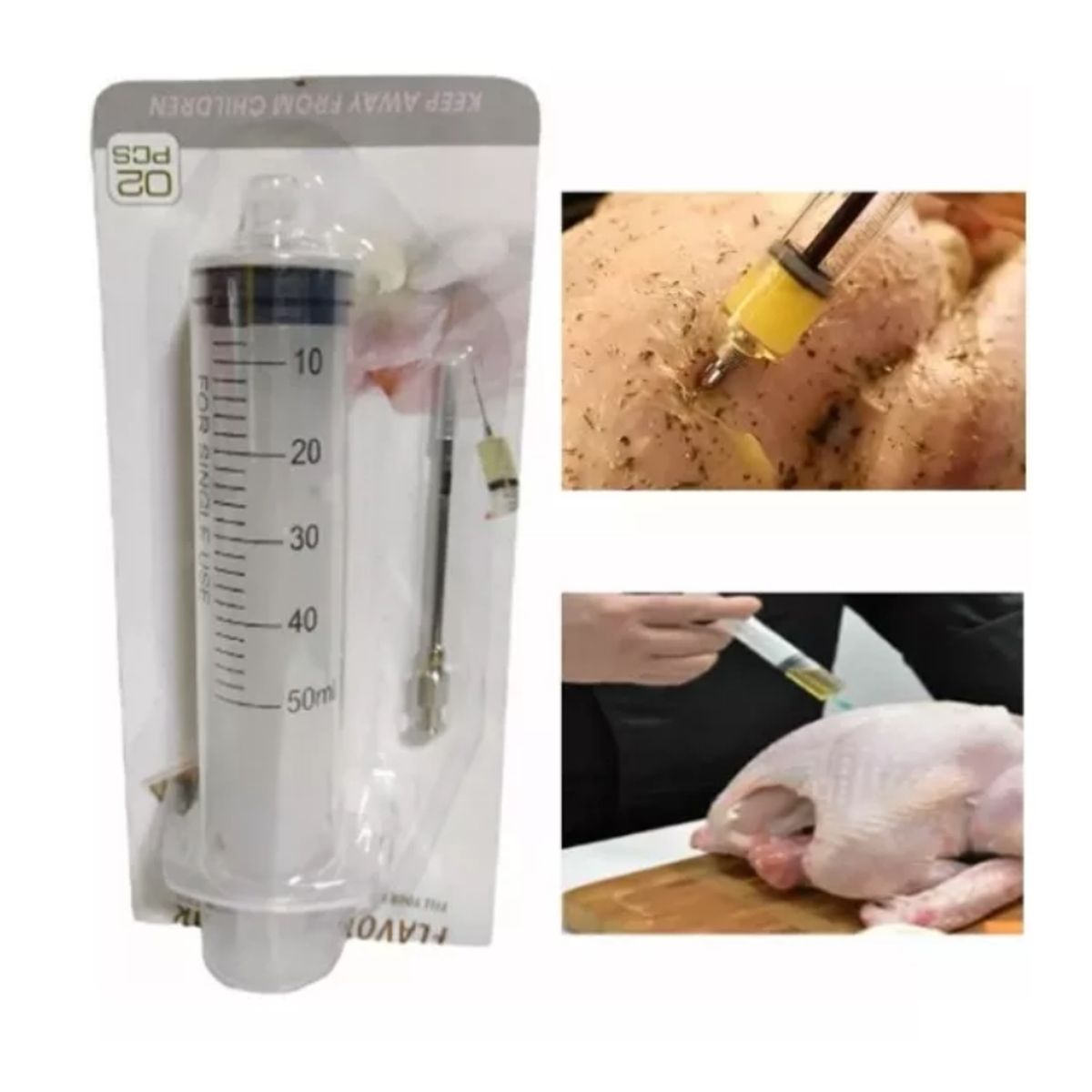 GENERICO - Jeringa Para Pollos Carnes Cocina Repostería Asados 50 Ml