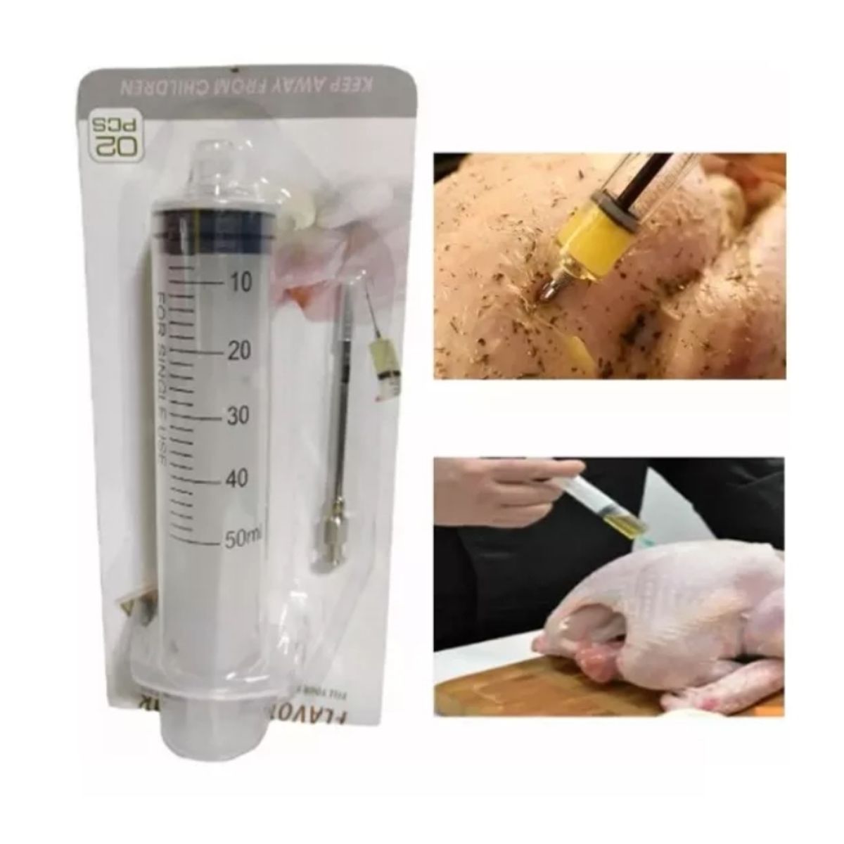 GENERICO - Jeringa Para Pollos Carnes Cocina Repostería Asados 50 Ml