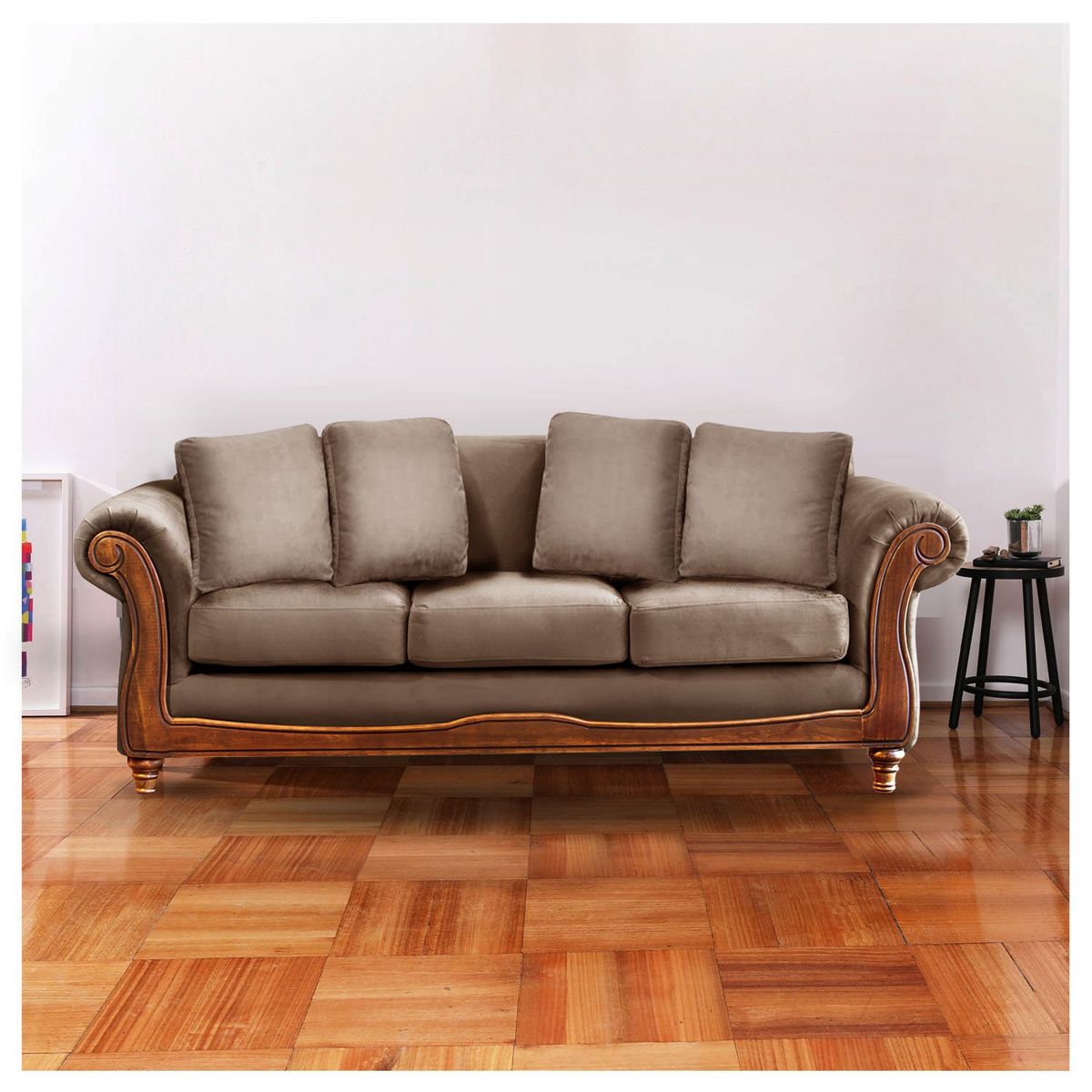 LATAM HOME - Sofá Rimini 3 Cuerpos Tela Velvet Beige