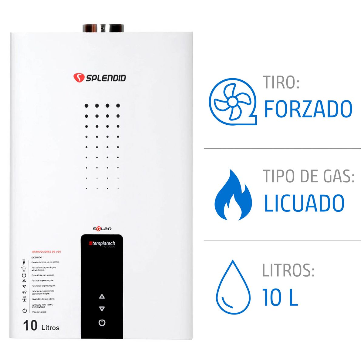 SPLENDID - Calefont 10 litros Gas licuado Cámara estanca Splendid