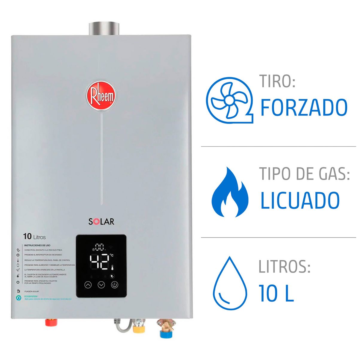 RHEEM - Calefont 10 litros Gas licuado Tiro forzado Rheem
