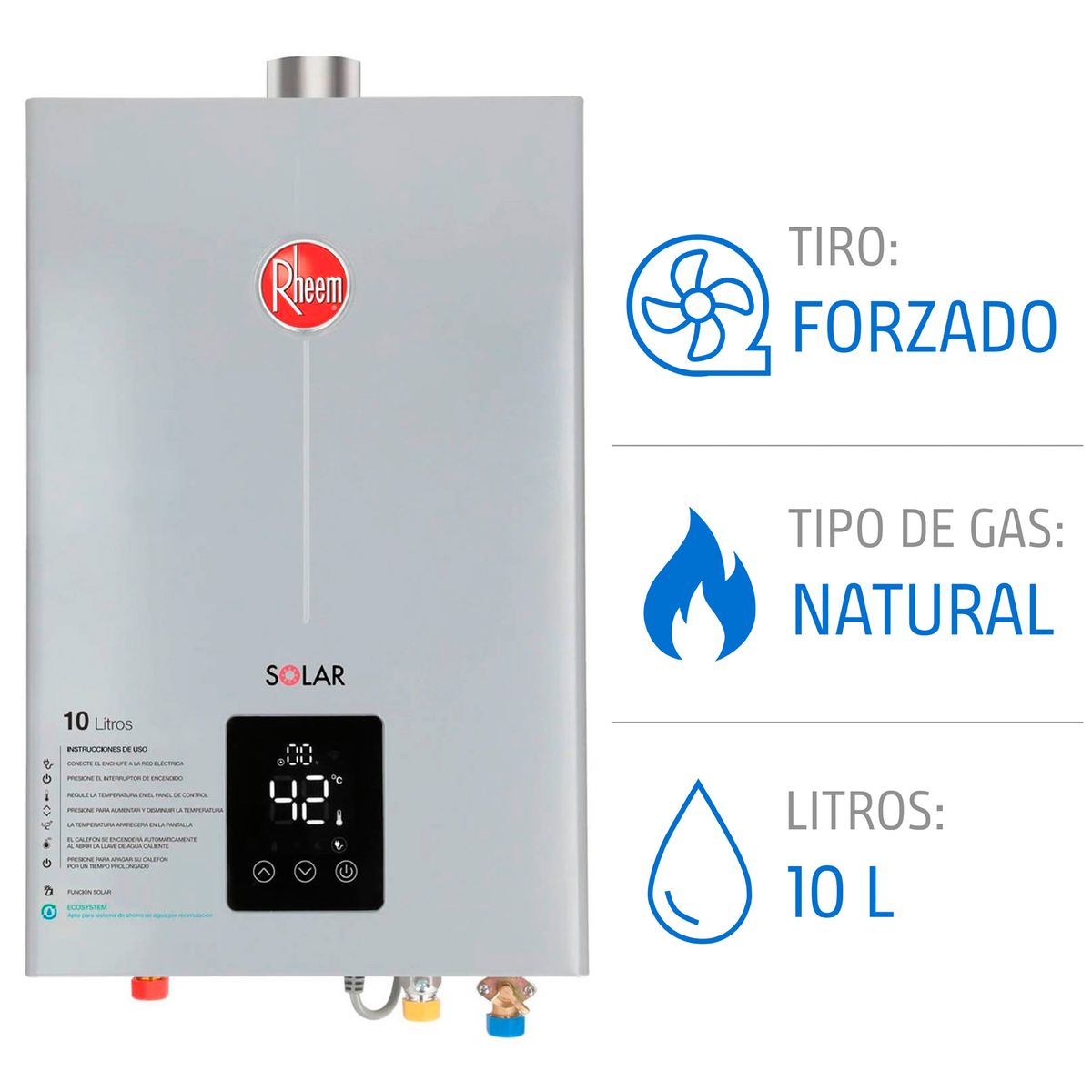 RHEEM - Calefont 10 litros Gas natural Tiro forzado Rheem