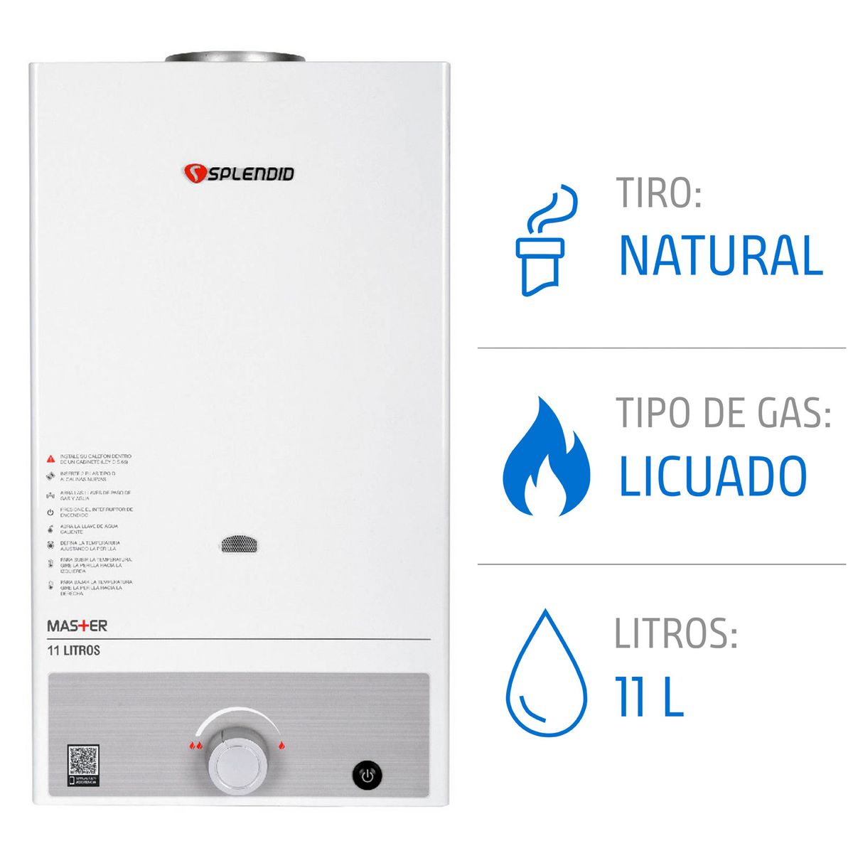SPLENDID - Calefont 11 litros Gas licuado Tiro natural Splendid