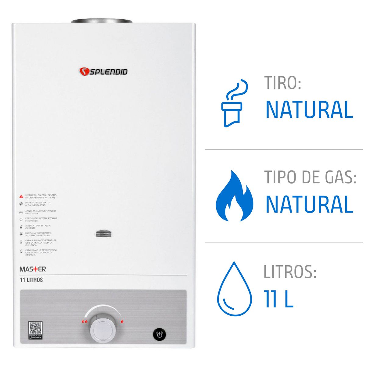 Calefont 11 litros Gas natural Tiro natural Splendid, marca SPLENDID - Foto Principal