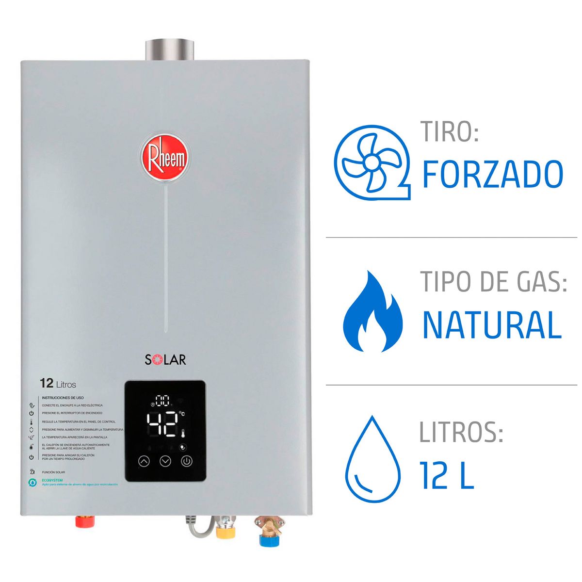 RHEEM - Calefont 12 litros Gas natural Tiro forzado Rheem