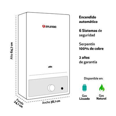 Imagen 2 del producto Calefont 13 litros Gas licuado Tiro natural