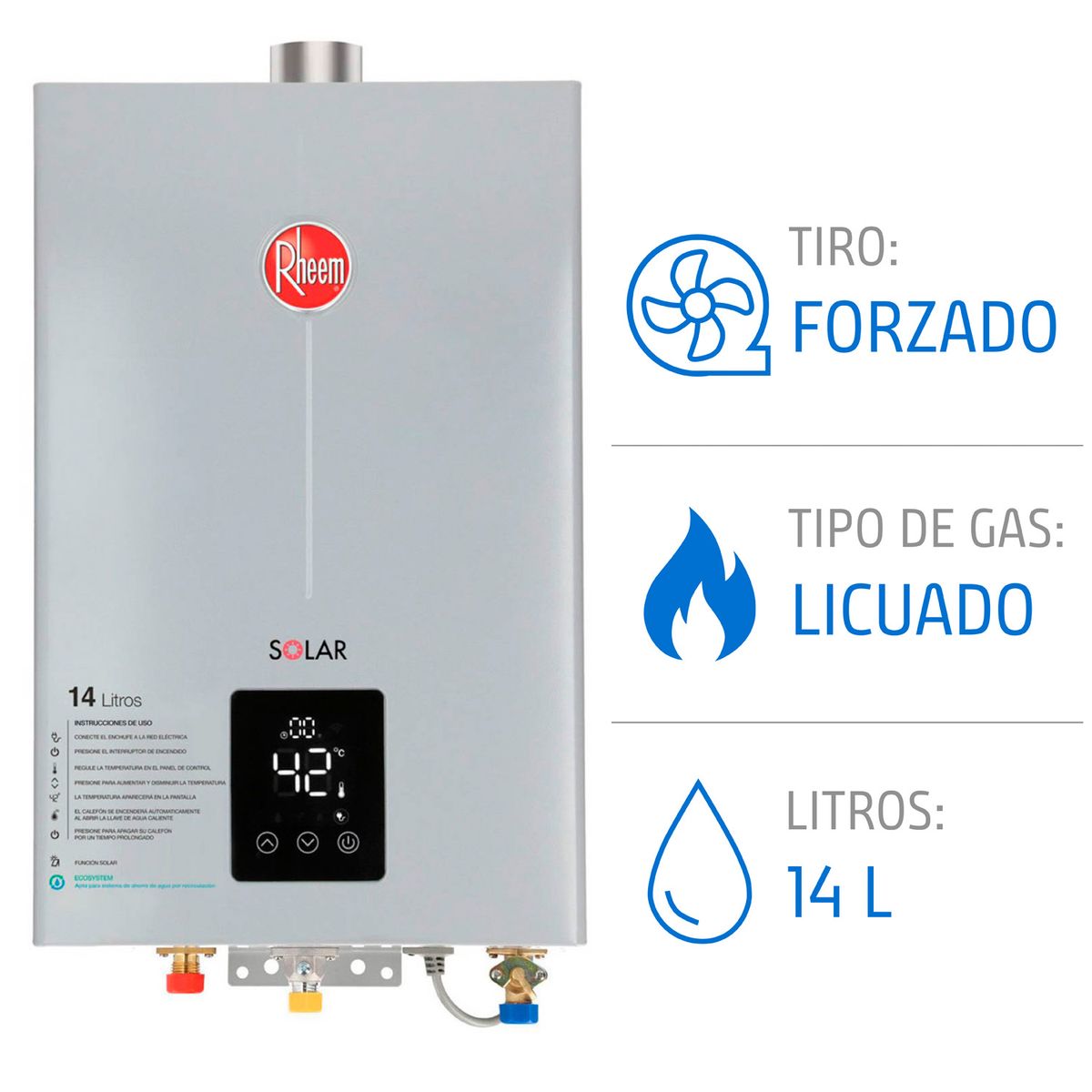 RHEEM - Calefont 14 litros Gas licuado Tiro forzado Rheem