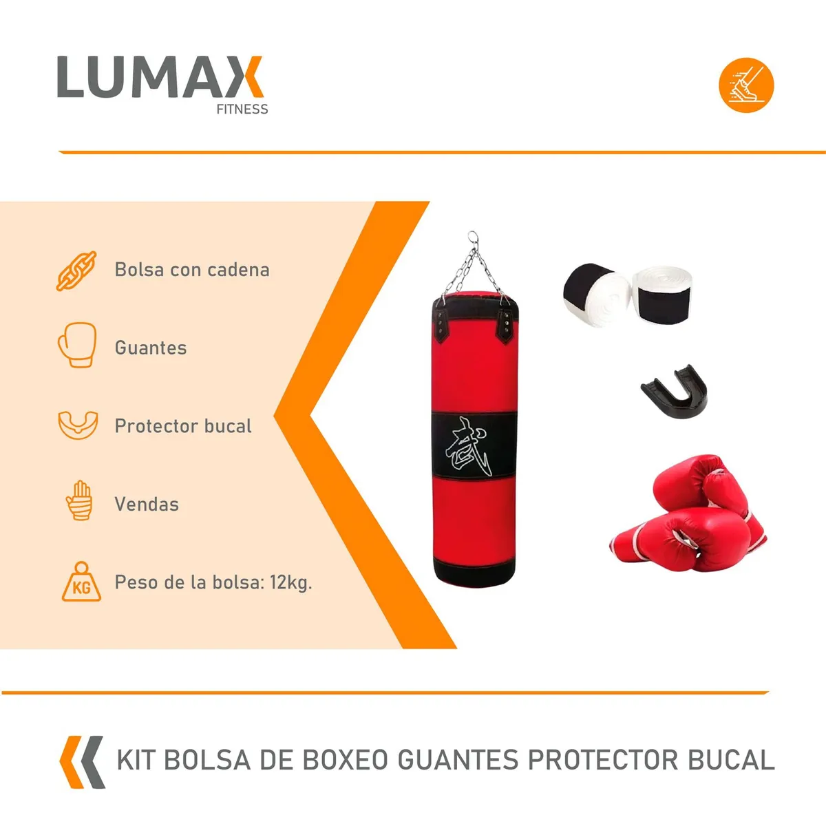 LUMAX - Kit Bolsa de Boxeo con Guantes y Protector Bucal