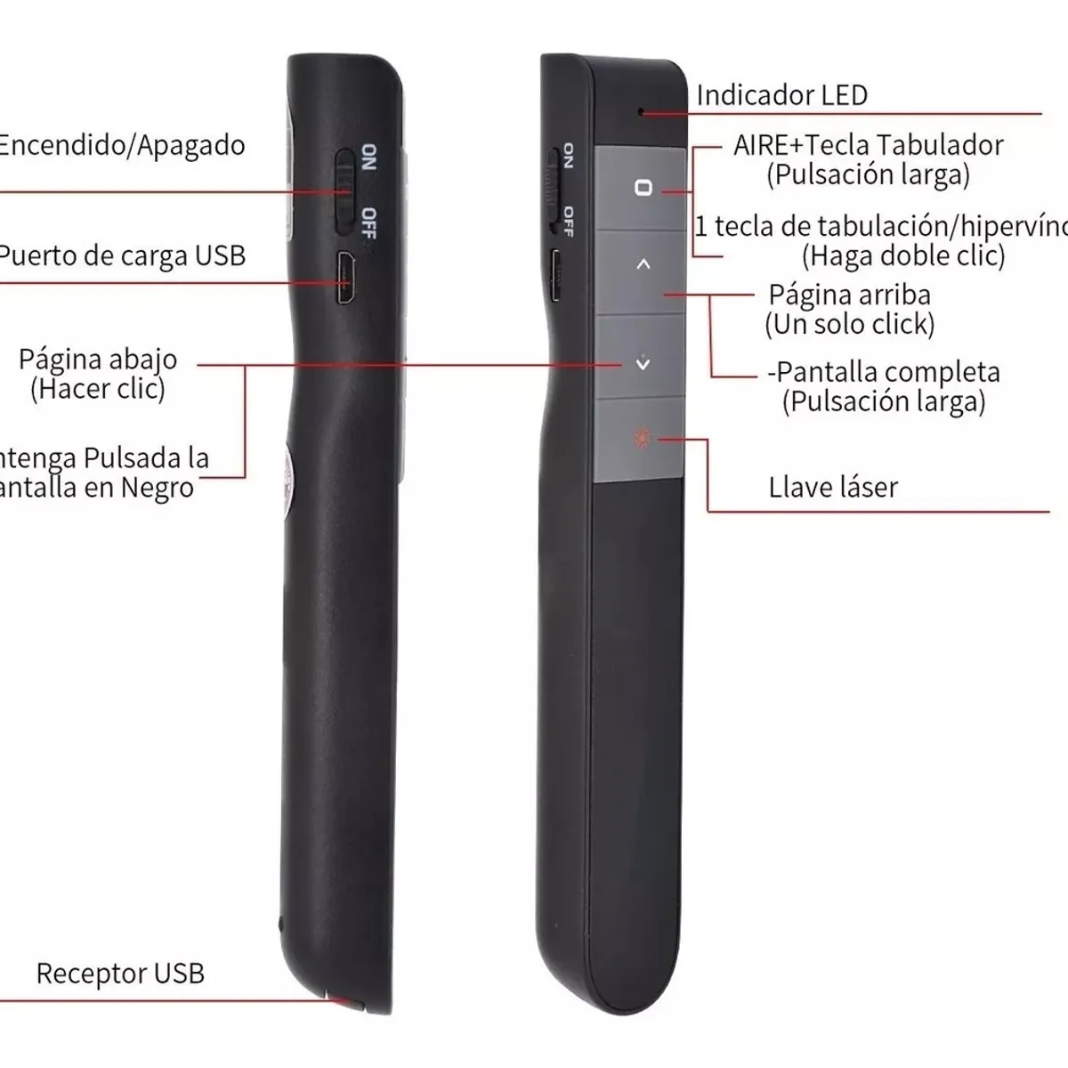 KUANGYE - Control Usb Inalámbrico Puntero Láser Remoto De Presentación