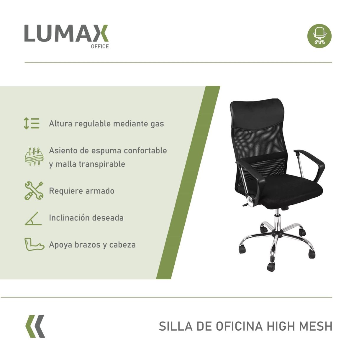 LUMAX - Silla de Oficina High Mesh Escritorio Respaldo Alto