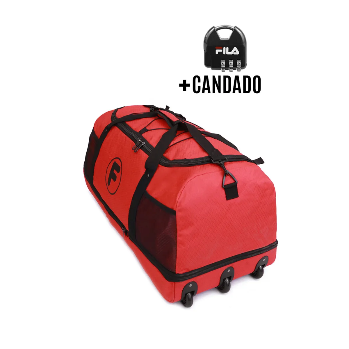 F LA MALETA DE CHILE - Bolso enrollable Goliat 130 ltrs + candado rojo F la Maleta de Chile