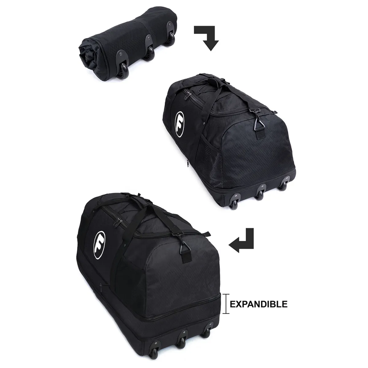 F LA MALETA DE CHILE - Bolso enrollable Goliat 130 ltrs + candado negro F la Maleta de Chile