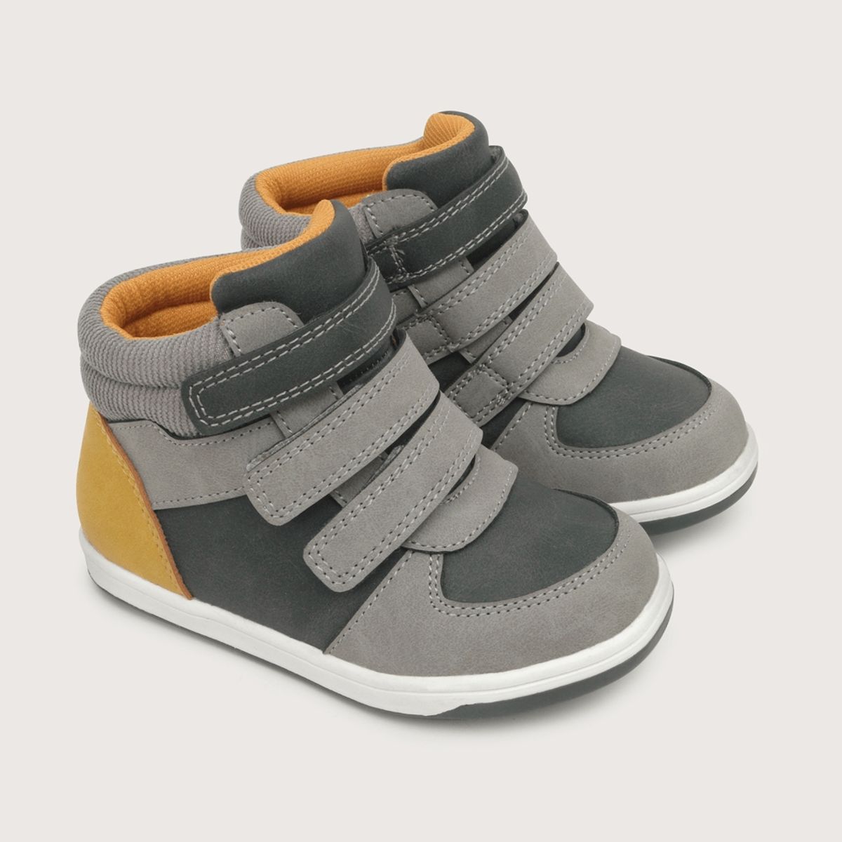 OPALINE - Zapatilla urbana de niño urbana triple velcro gris (20 a 29)
