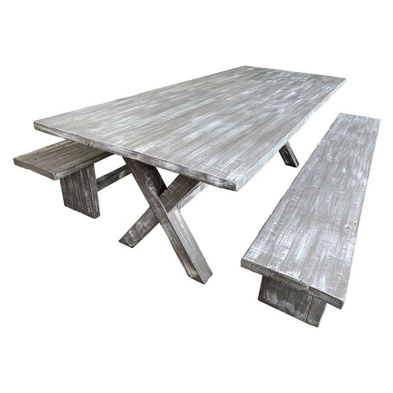 NOWU HOGAR - Mesa Comedor Gris Albayalde 160x90cm con Bancas