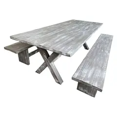 NOWU HOGAR - Mesa Comedor Gris Albayalde 160x90cm con Bancas