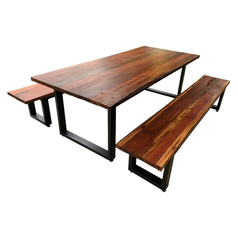 NOWU HOGAR - Mesa Comedor Fierro Cuadrada Con 2 Bancas 240x100cm