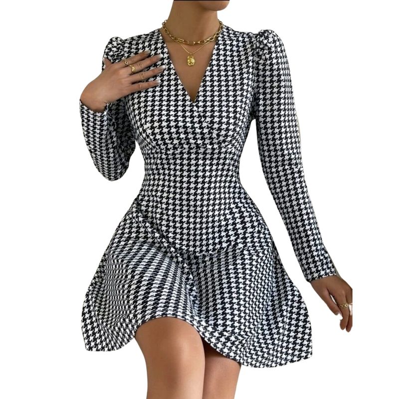 GENERICO - VESTIDO CASUAL CORTO DE CUADROS  OTOÑO INVIERNO  IDEAL PARA  FIESTA GALA I107