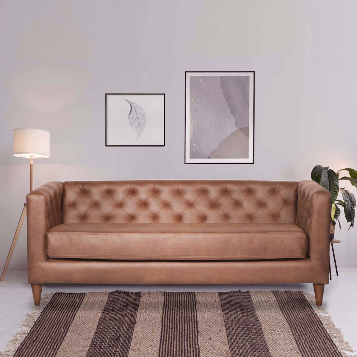 LATAM HOME - Sofá Brescia 3 Cuerpos Cuero Kentucky Café Claro