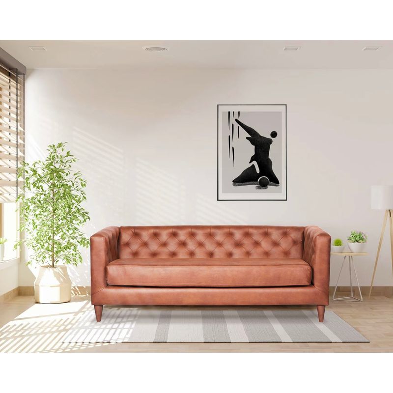 LATAM HOME - Sofá Brescia 3 Cuerpos Cuero Kentucky Café Claro