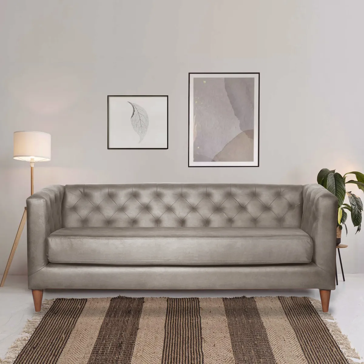 LATAM HOME - Sofá Brescia 3 Cuerpos Cuero Kentucky Gris