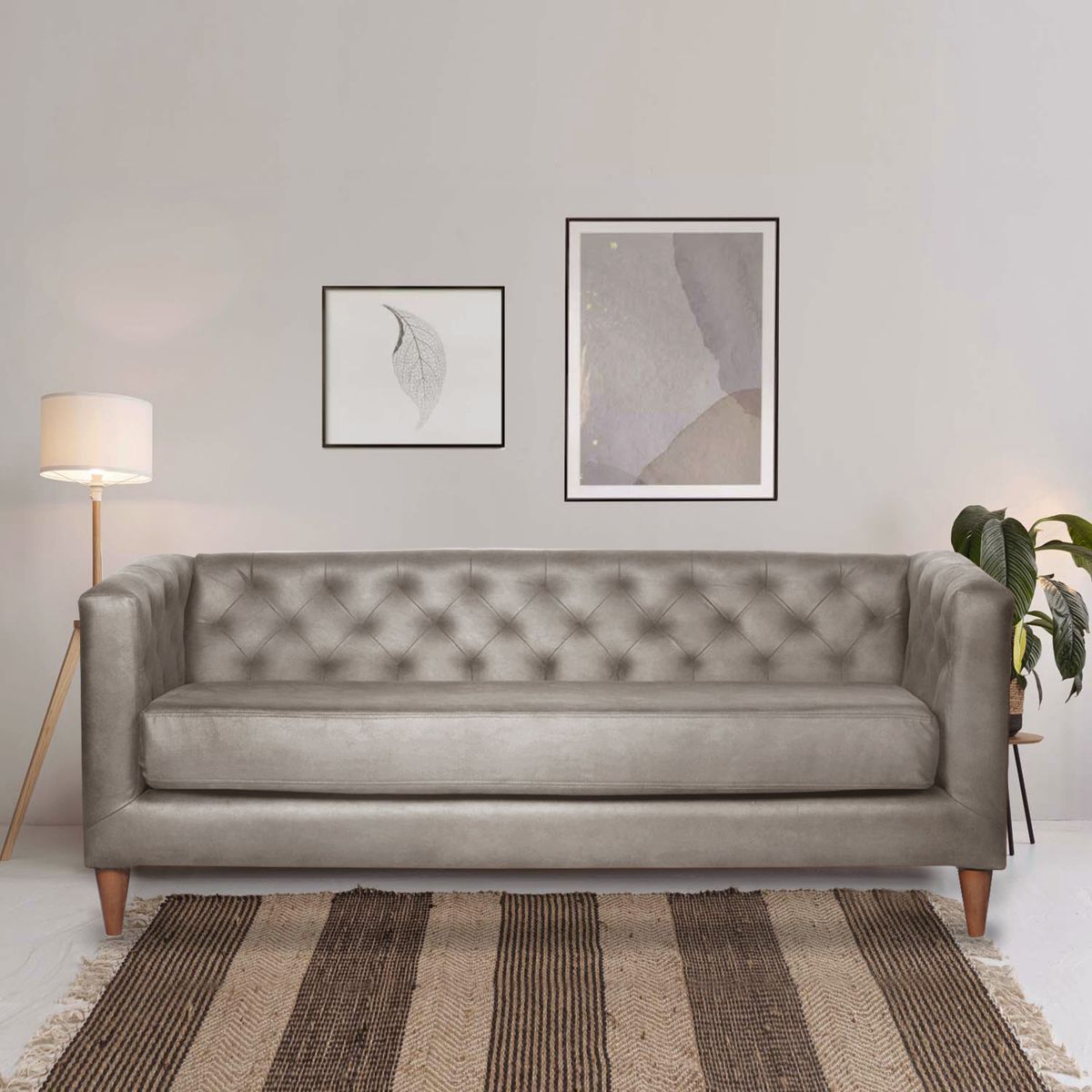 LATAM HOME - Sofá Brescia 3 Cuerpos Cuero Kentucky Gris