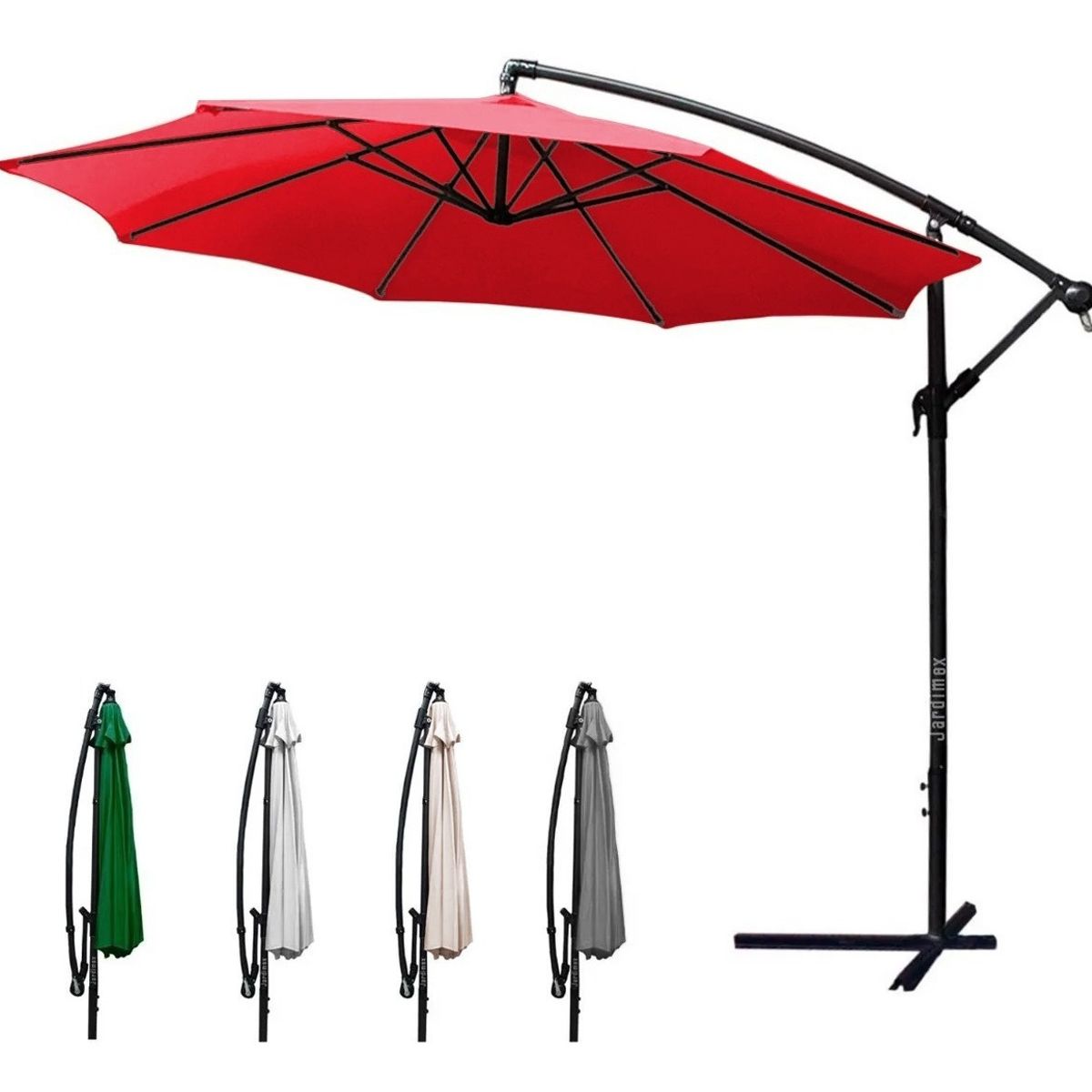 JARDIMEX - Quitasol Lateral 3m Extendible Altura Ajustable Rojo
