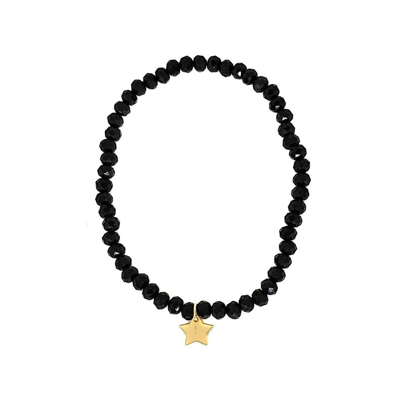 ANDREA COGGIOLA JOYAS - Pulsera Elásticada Cristales Negro Estrella Enchapado Oro 18K