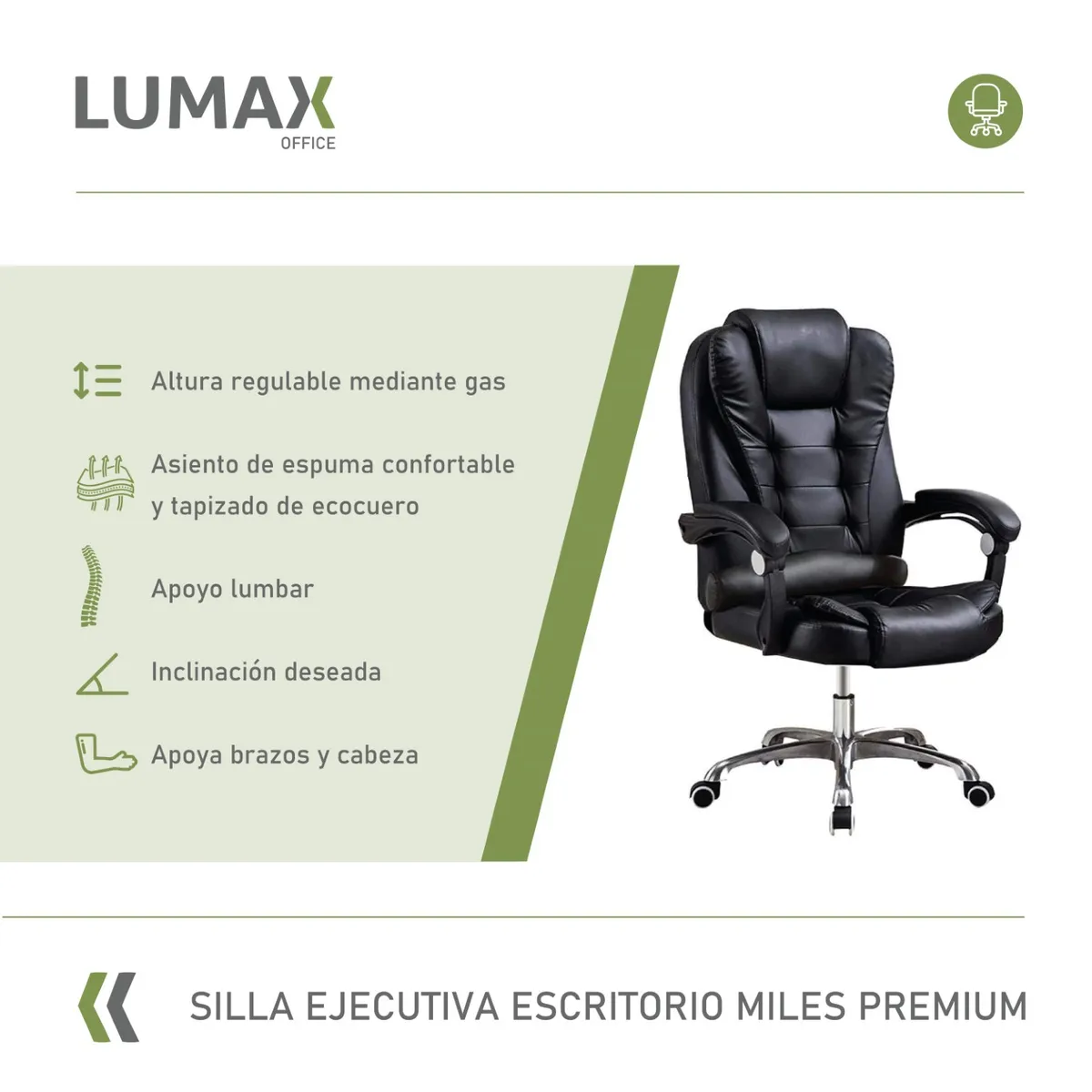 LUMAX - Silla Ejecutiva Escritorio Miles Premium Color Negro
