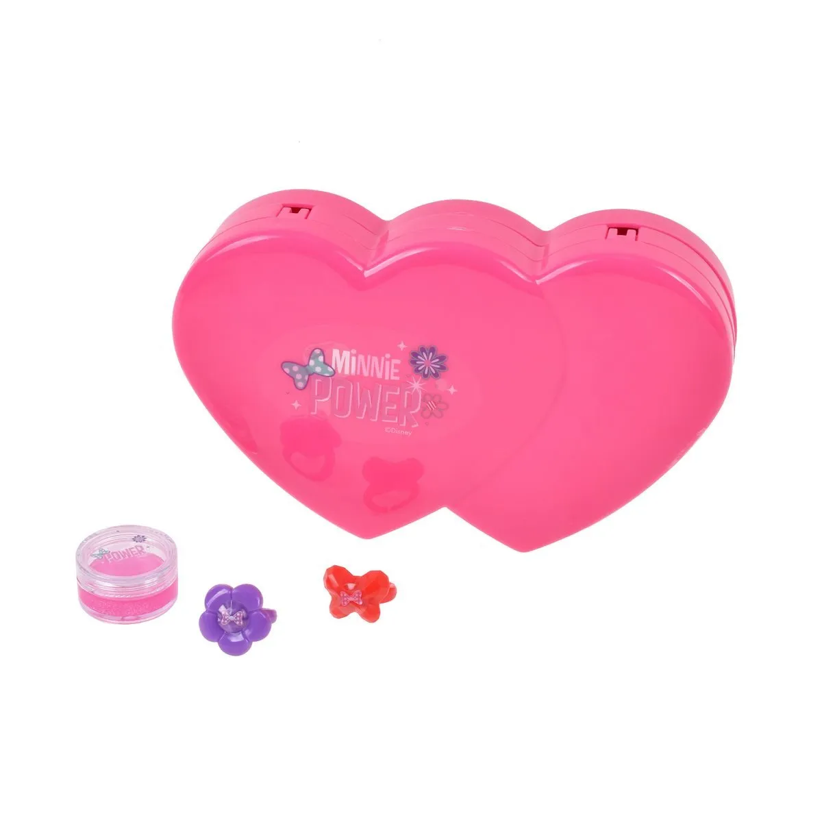 DISNEY - Cosmetiquero Minnie 2 pisos corazón con maquillaje brillante