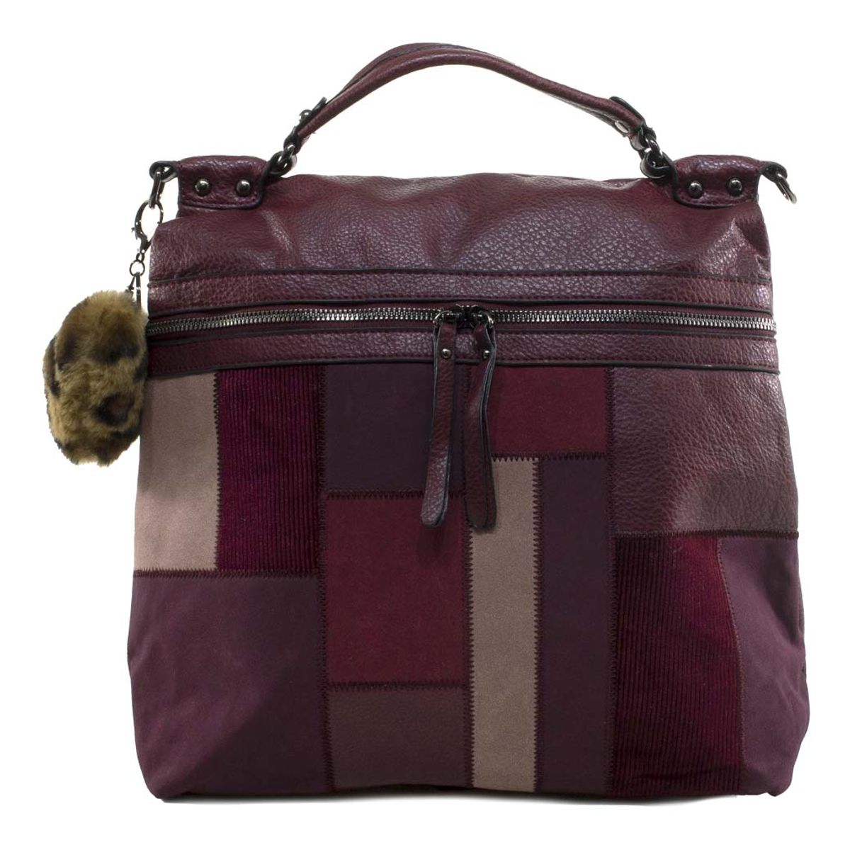 MAILEA - Mochila ecocuero grande patcwork para mujer burdeo