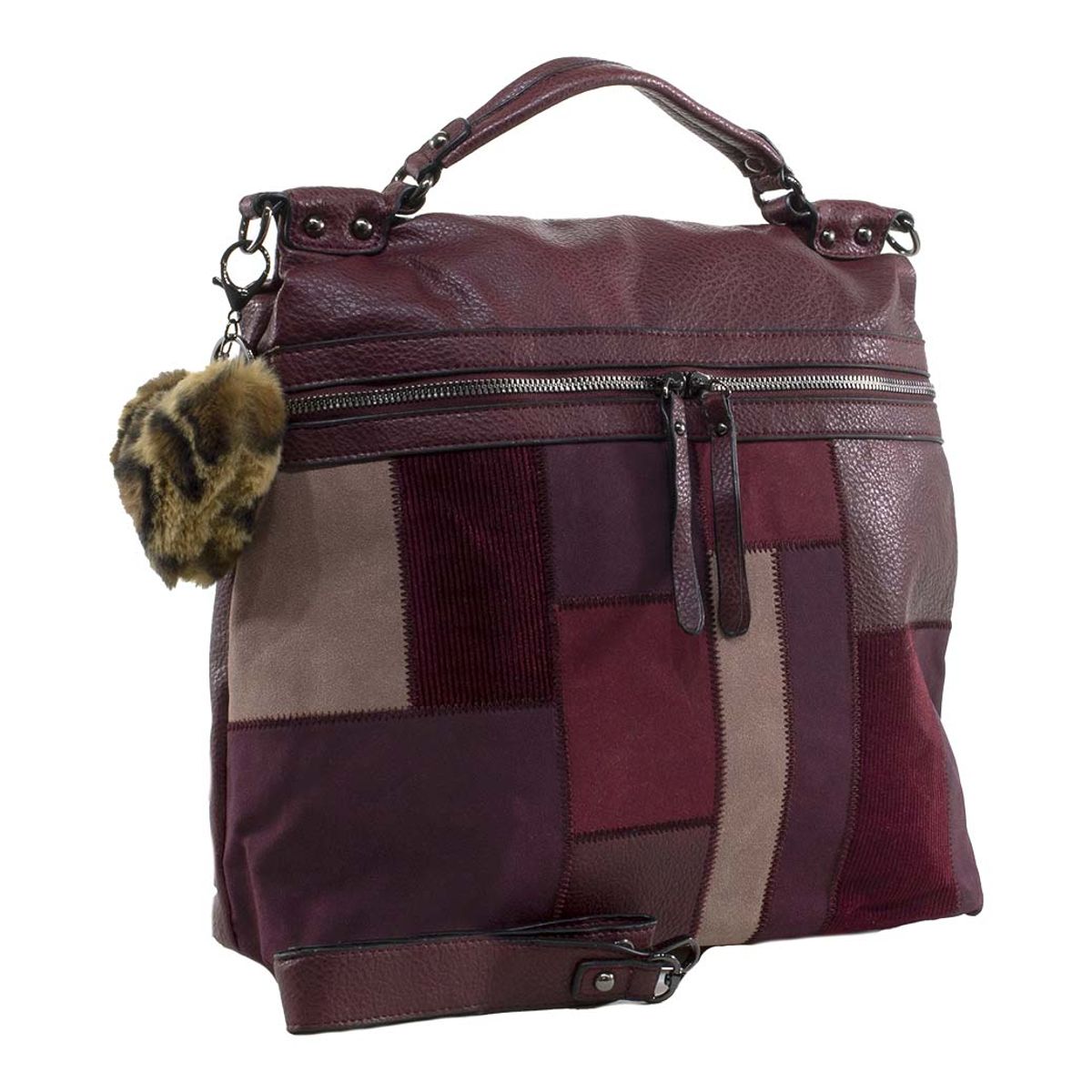 MAILEA - Mochila ecocuero grande patcwork para mujer burdeo