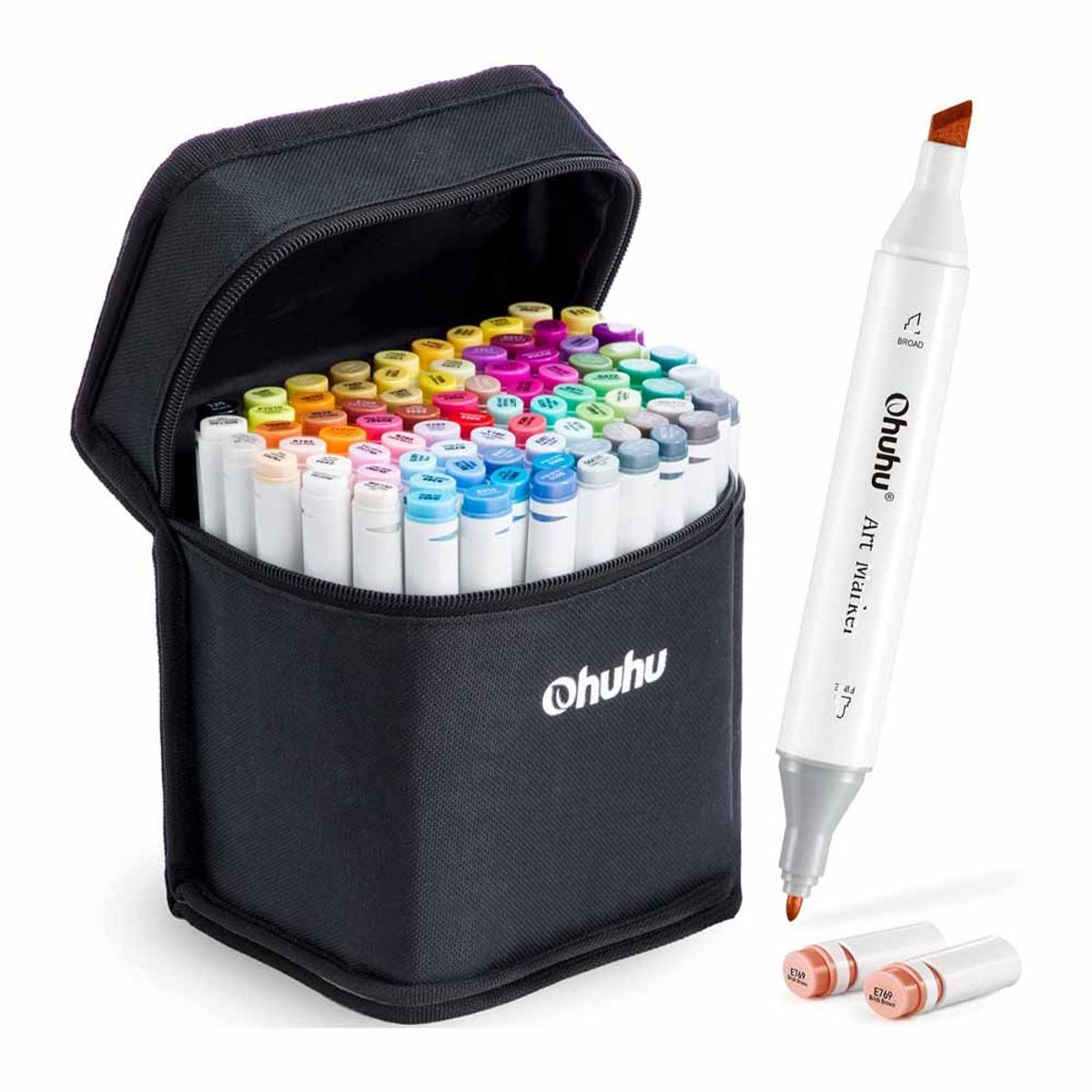 OHUHU - Ohuhu 80 Marcadores De Alcohol + 1 Blender. Fina&biselada