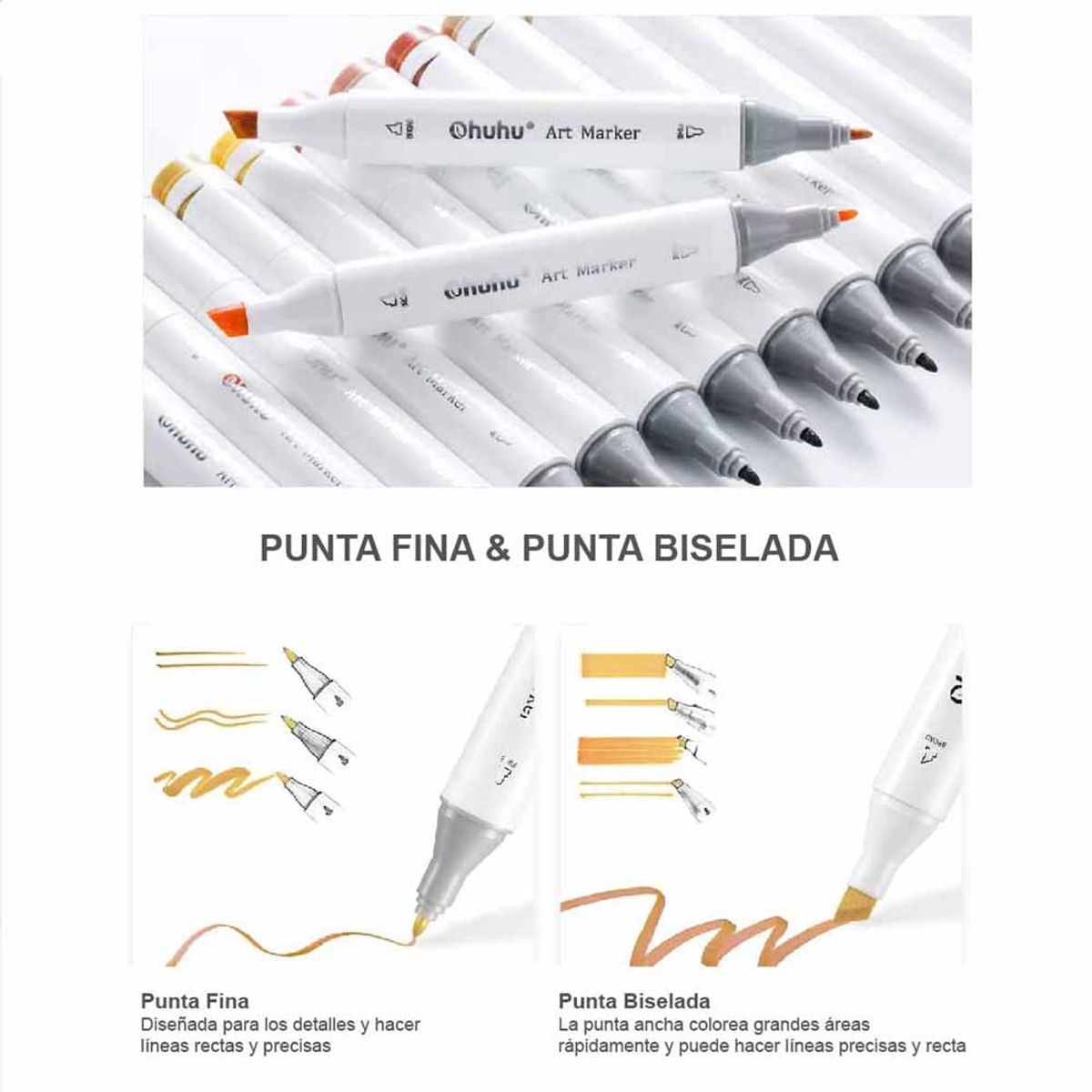 OHUHU - Ohuhu 80 Marcadores De Alcohol + 1 Blender. Fina&biselada