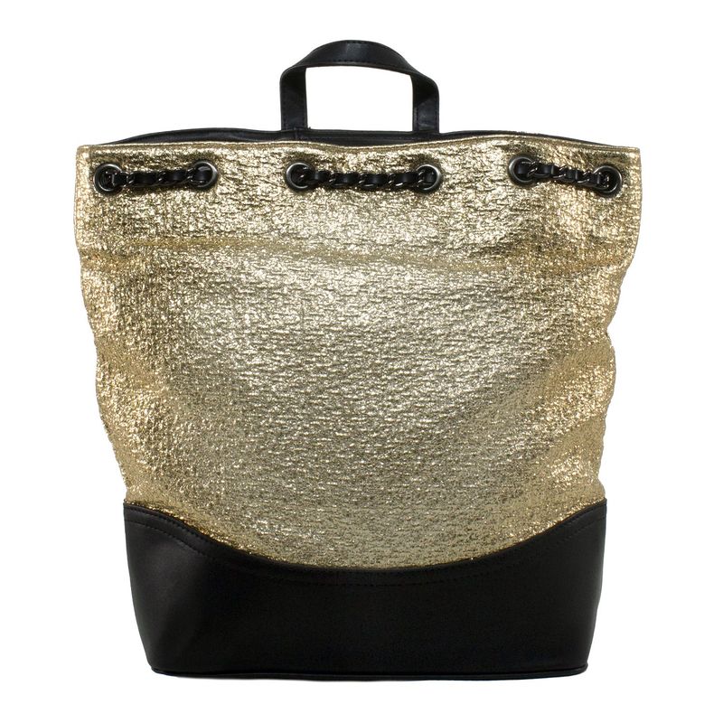 MAILEA - Mochila ecocuero grande metalizada para mujer oro