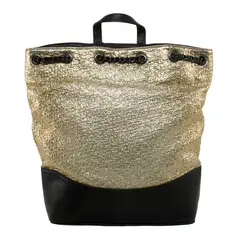 MAILEA - Mochila ecocuero grande metalizada para mujer oro