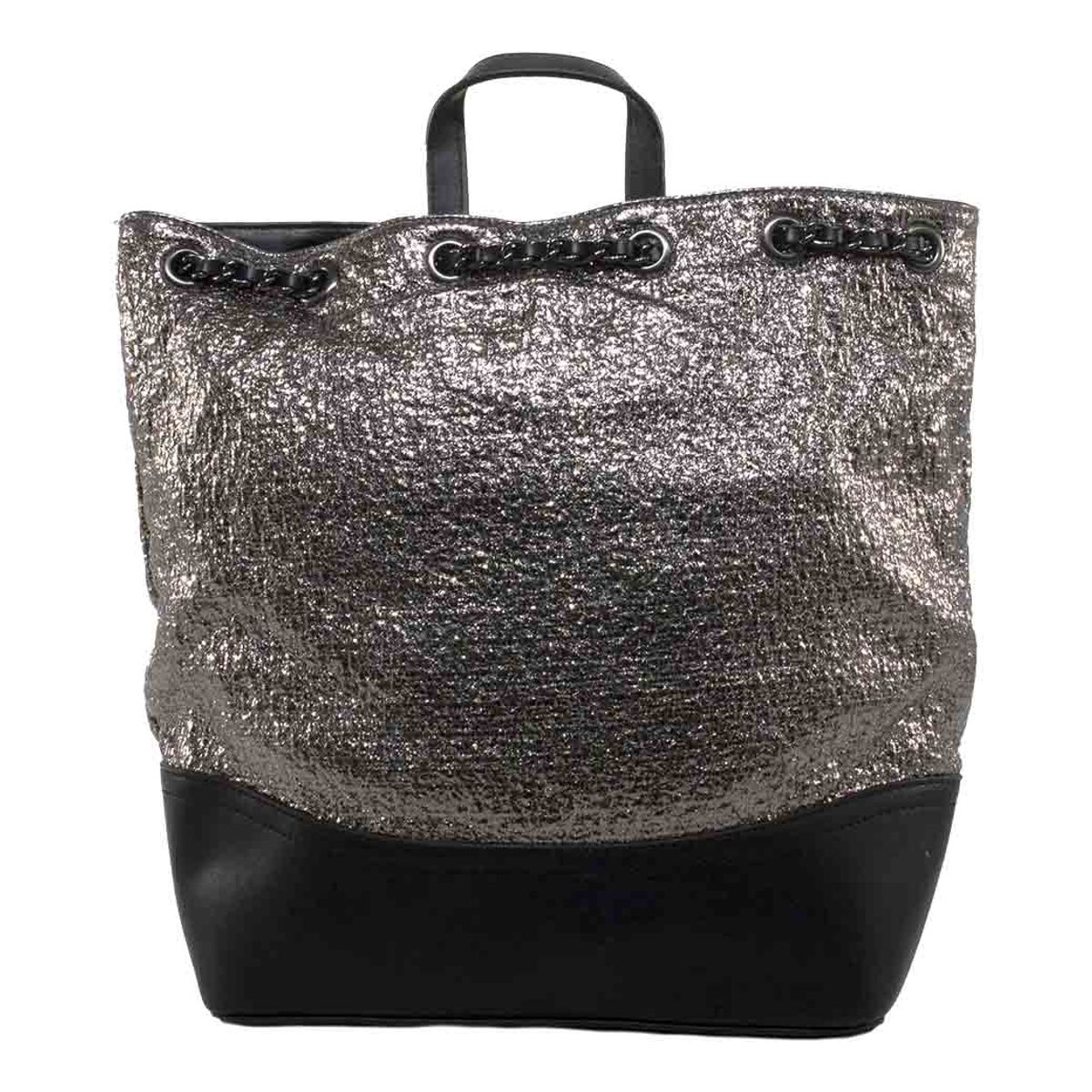 MAILEA - Mochila ecocuero grande metalizada para mujer asfalto